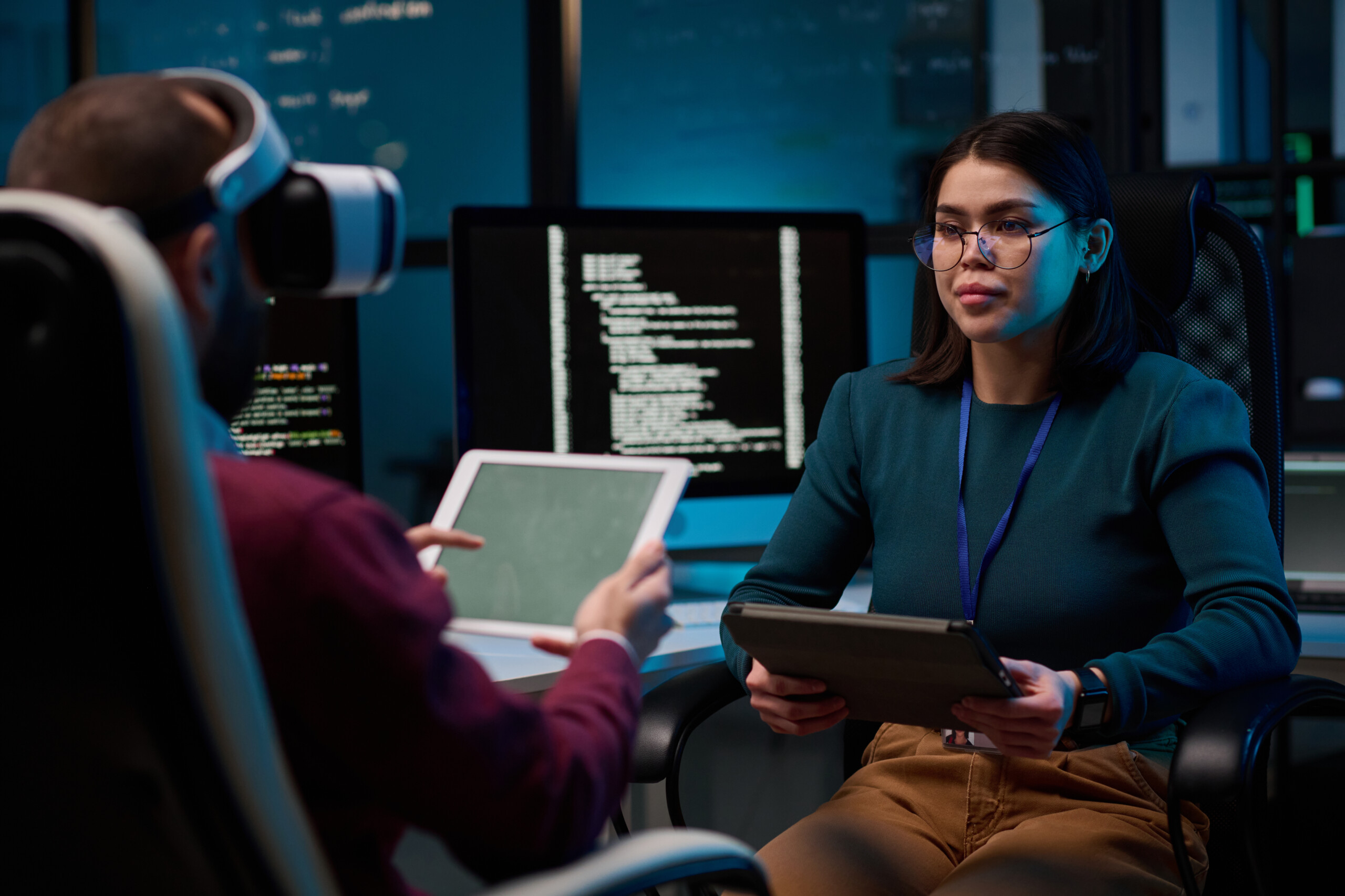 Girl Holding Tablet Working on VR Tech